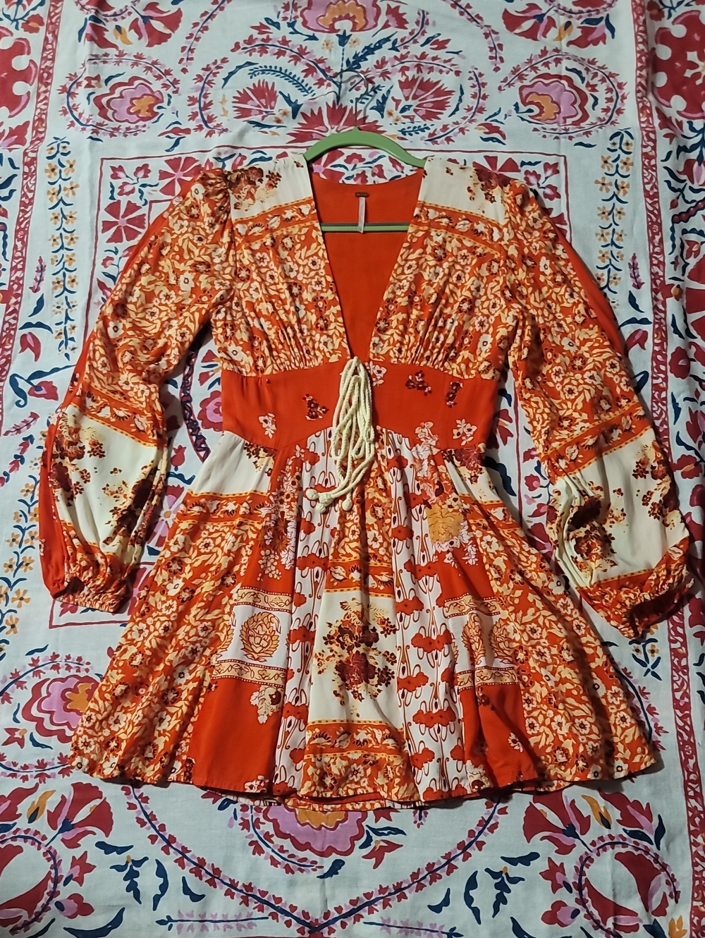 Free People Romantic Whimsical Low Neckline Floral Corset Front Boho Mini Dress